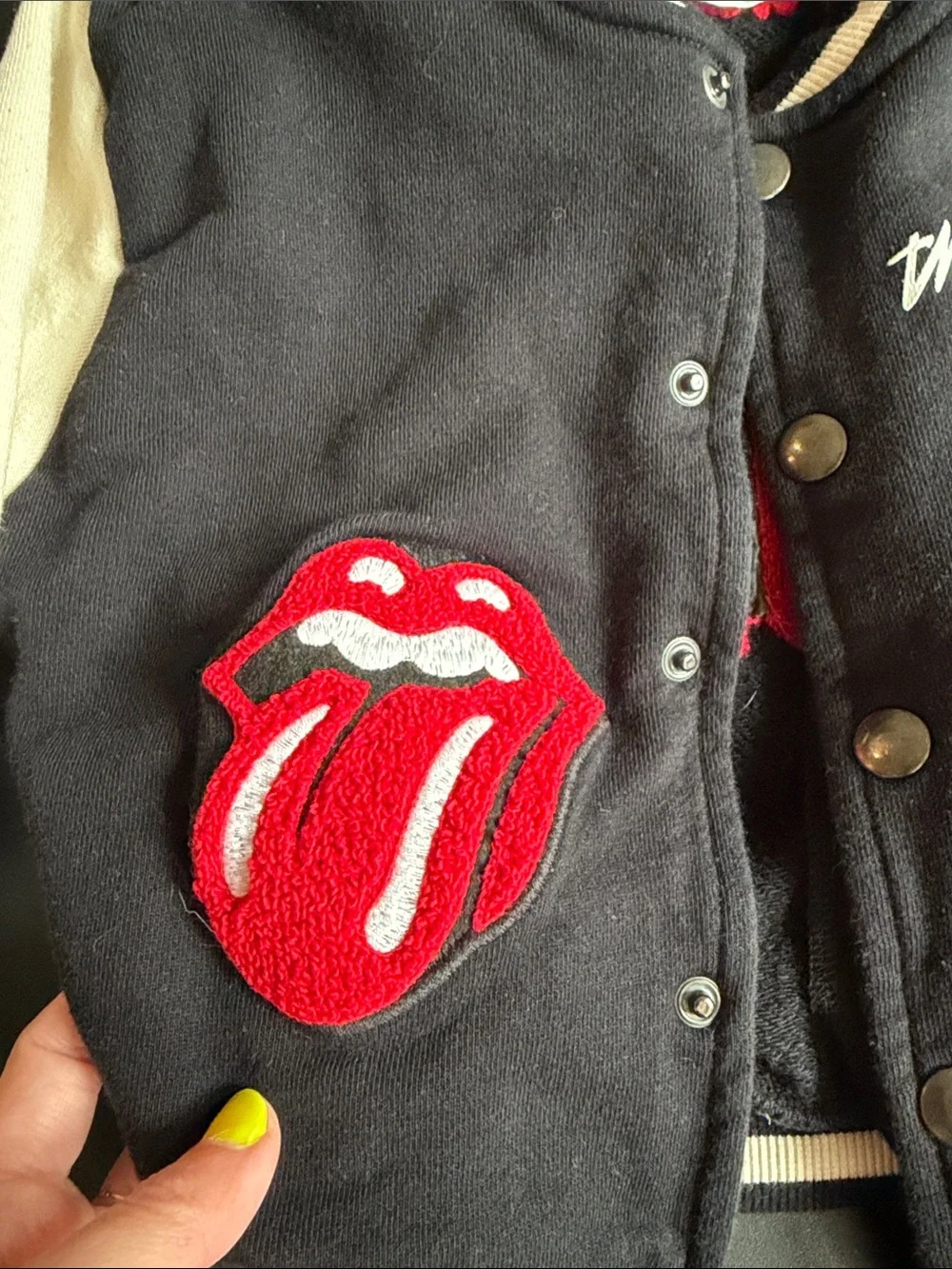 Zara Black Varsity Jacket with Red & White Tongue Patch